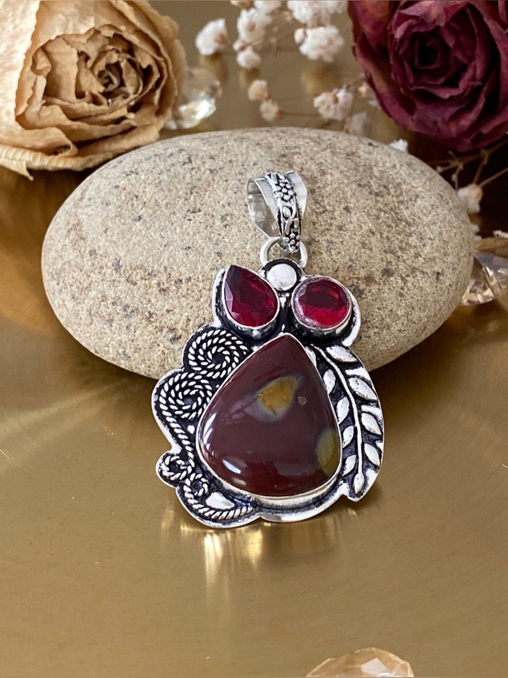 Mookaite And Garnet Hand Crafted Pendant